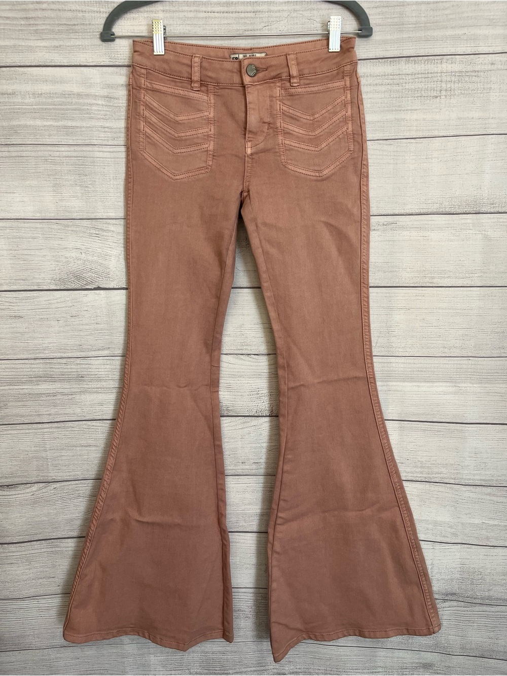 Free People | Retro Mauve Chevron Stitch Flare Bell Bottom Jeans - Picture 3 of 10